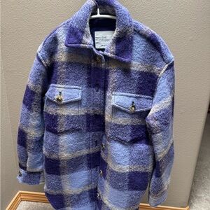 Aritzia Wilfred Ganna Purple Plaid Wool Shirt Jacket